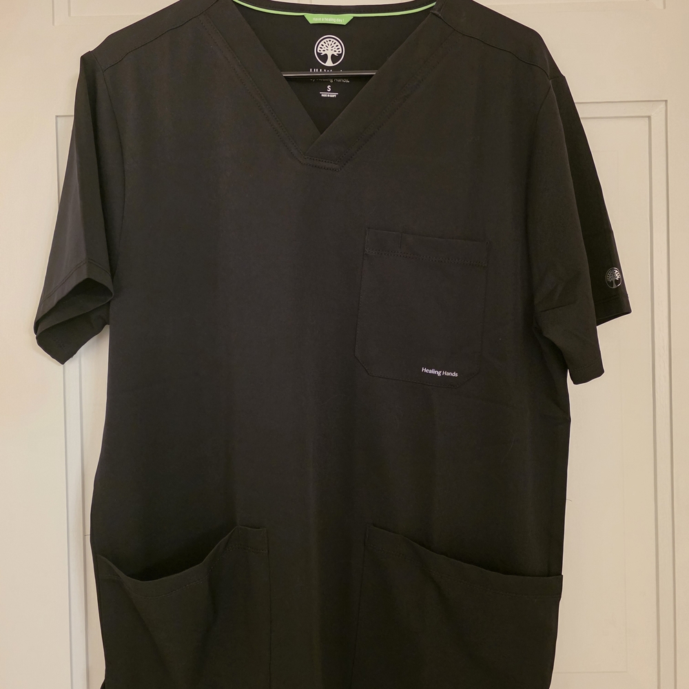 Healing Hands Black Men's V-Neck Short Sleeve Scrub Top